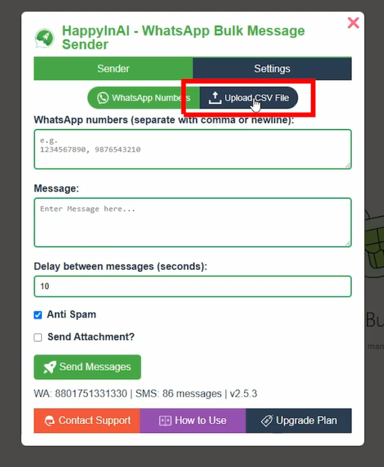 WhatsApp bulk messages from CSV