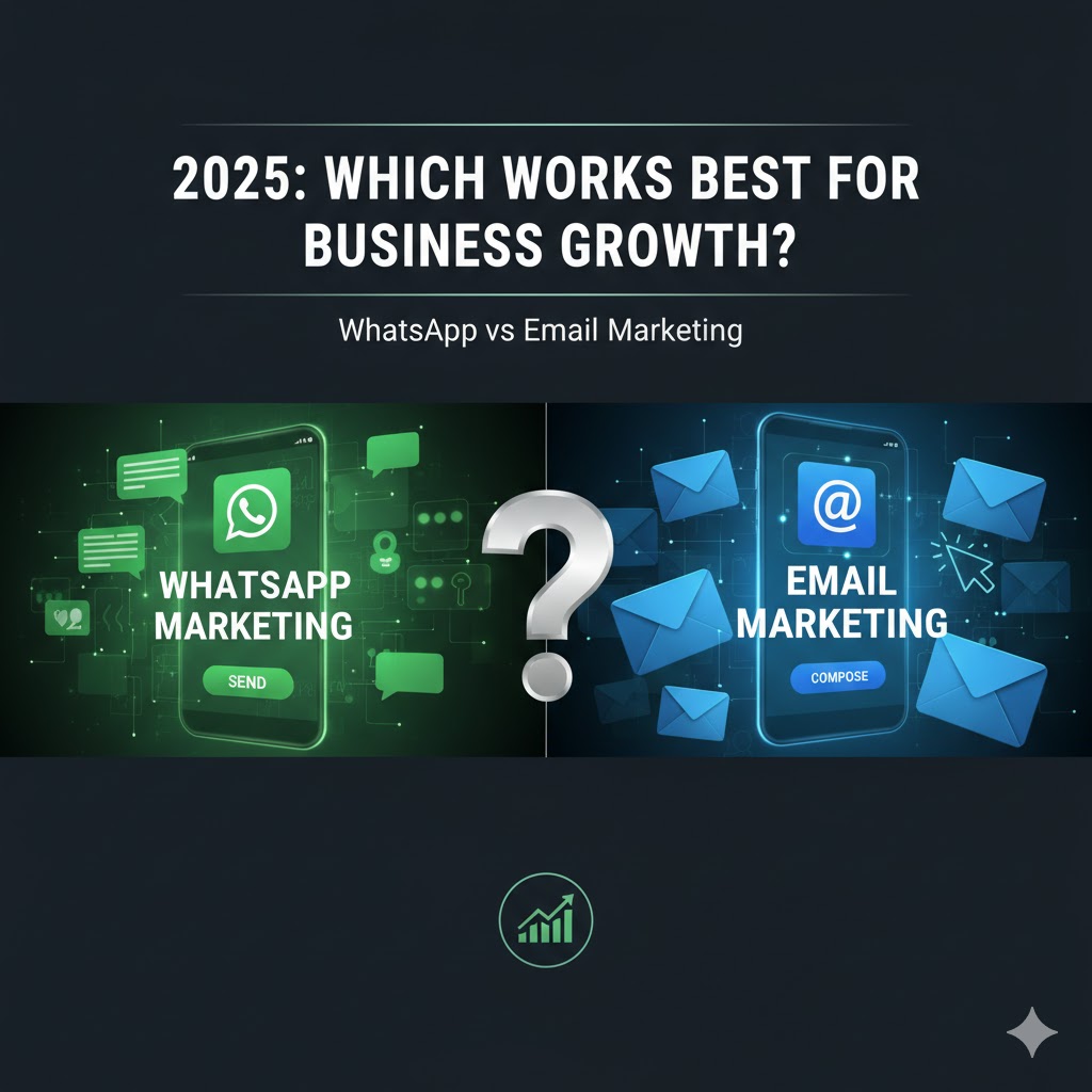 WhatsApp vs Email Marketing in 2025: Which Works Best for Business Growth?] creat a website post thumnail for this
